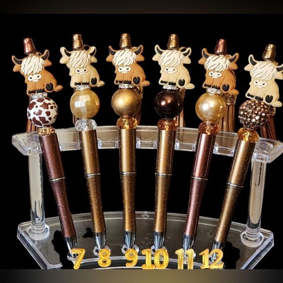 New! Custom Made Adorable Highland Cow Beaded Pen w/Free Ink Refill - Picture 2 of 2